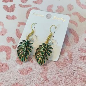 NEW! Green Coconut Palm Leaf Drop Earrings